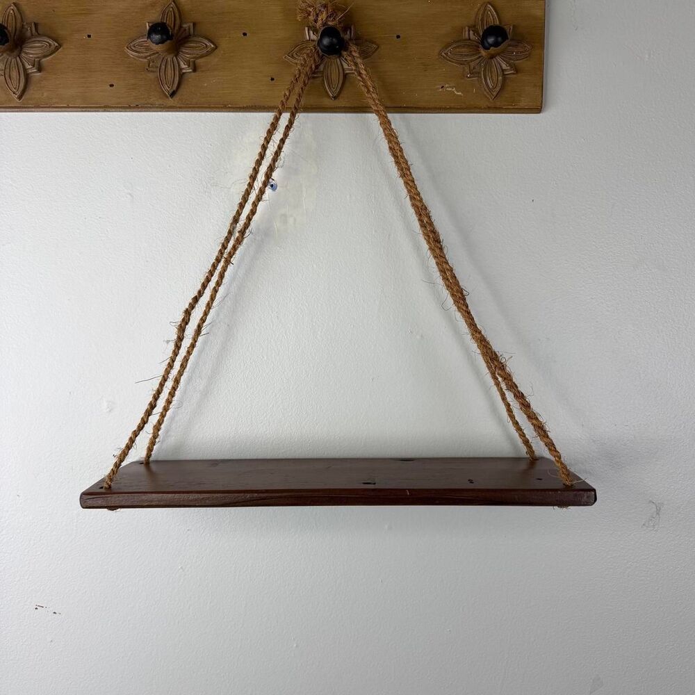 Wood Hanging Plant Trinket Shelf Boho Wall Decor